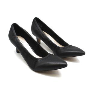 Clarks Black Pointed Toe Mid Heel Pumps